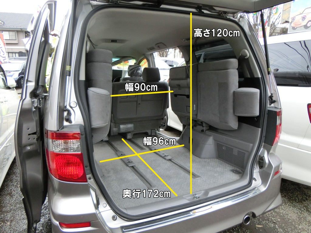 アルファード10系　荷室寸法　3列目跳ね上げ時
